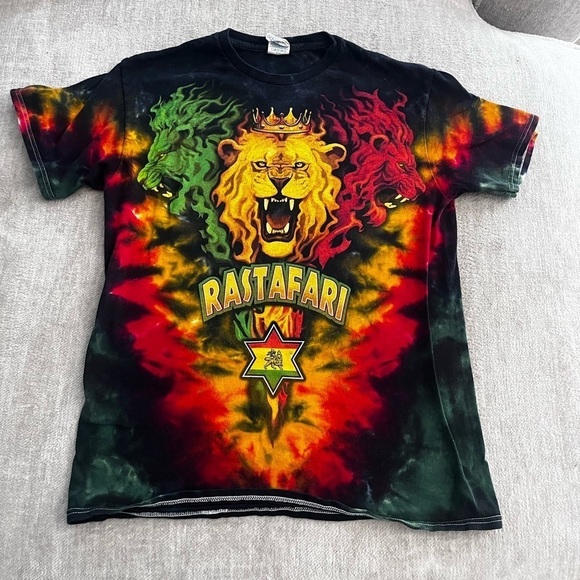 Rastafari Lion Tie Die T Shirt Size Medium Delta Pro Weight - Picture 1 of 5